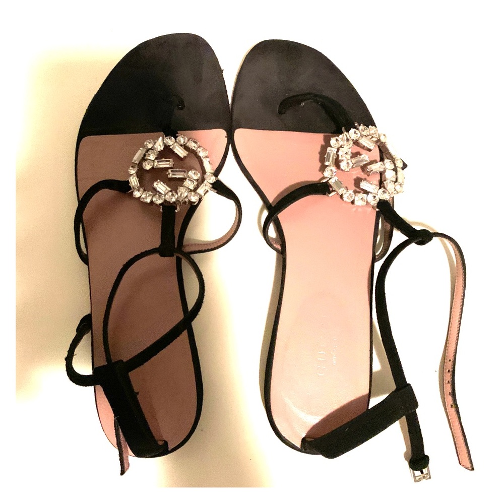 Crystal Gucci thong strappy sandals suede